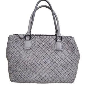 Falor Woven Italian Leather Large Handbag in Grey RARE NWOT
